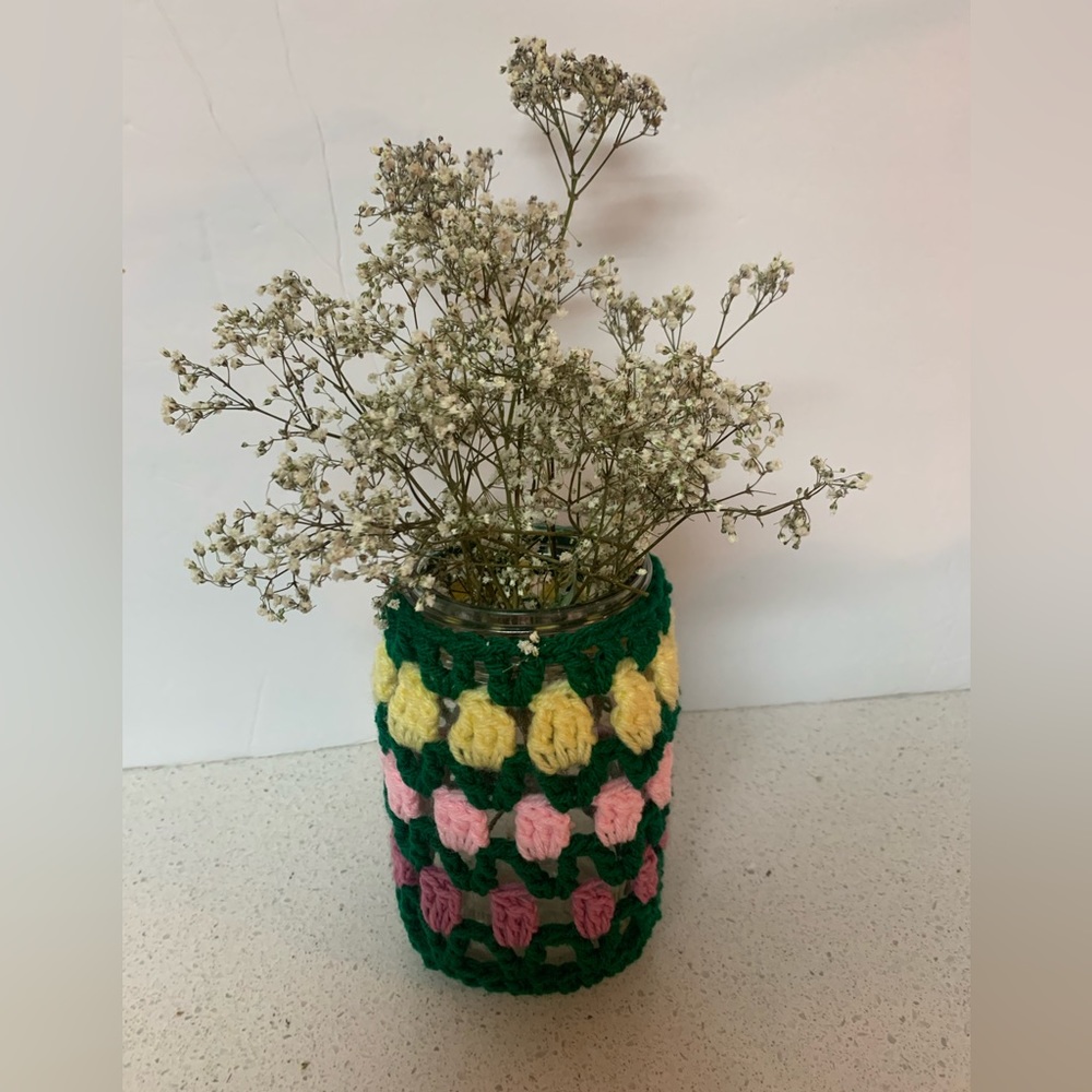 Flower Quart Wide Mouth Jar Cover Cozy New Handmade Crochet